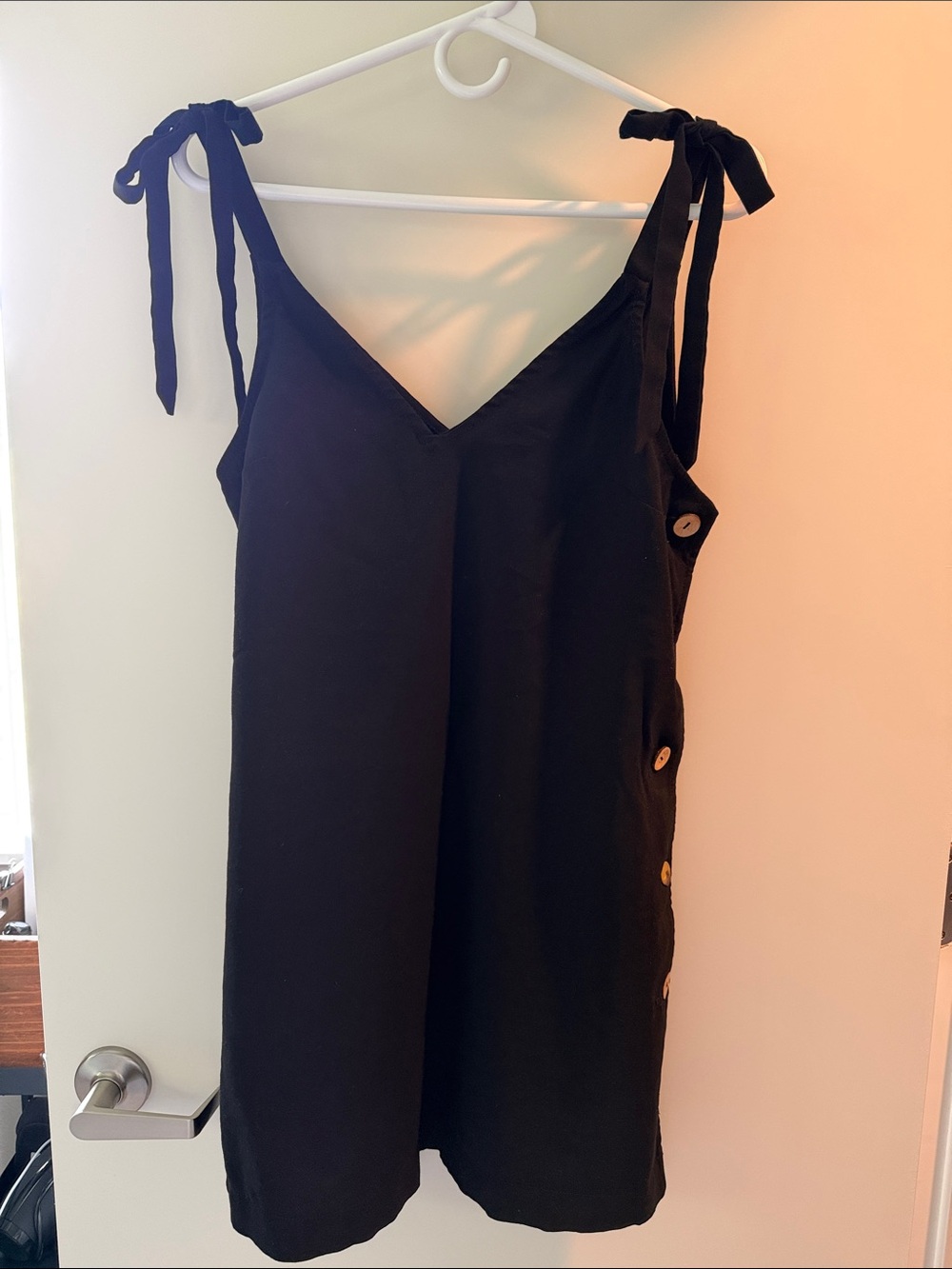 Topshop Black Tie-Shoulder Button-Trim Dress